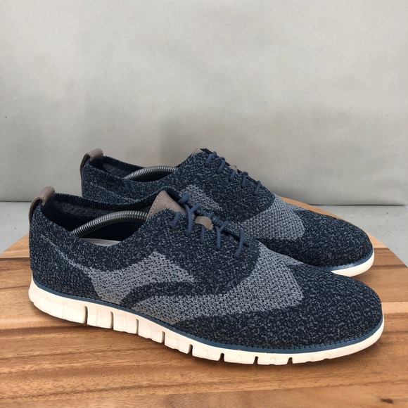 Cole Haan ZeroGrand Stitchlite Knit Oxford Dress Shoes Blue Gray